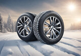 Wheel in Snow, 
Snow-Covered Tire, 
Winter Car Wheel, 
Frozen Tire Tread, 
Snowy Vehicle Wheel