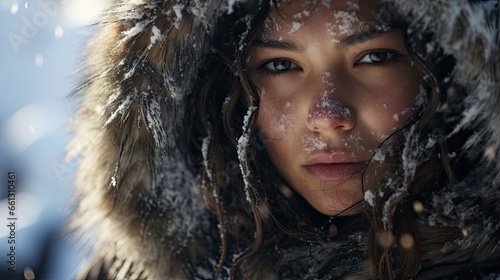 Close-up of a fictional Inuit girl.