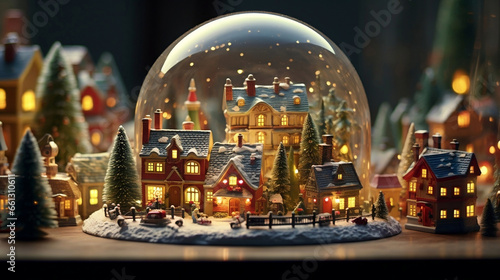 Christmas miniature village inside festive glass globe