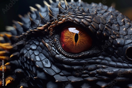 Close up of Iguana eye, dragon eye, dinosaur eye Generative AI © Saim Art