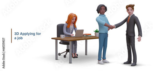 Job application. HR department services. Hiring employees. Recruiting, headhunter work. Color vector concept for web design. 3D characters in cartoon style