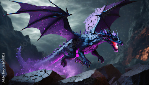 black flying dragon and purple diamonds