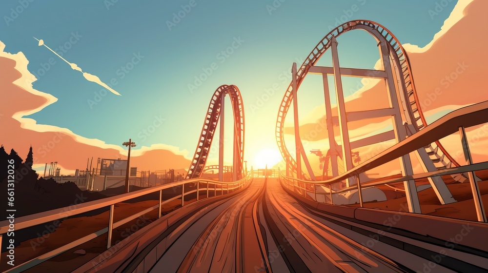 A roller coaster track in the park - obrazy, fototapety, plakaty 