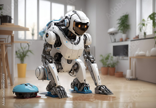 cleaning robot doing house cleaning