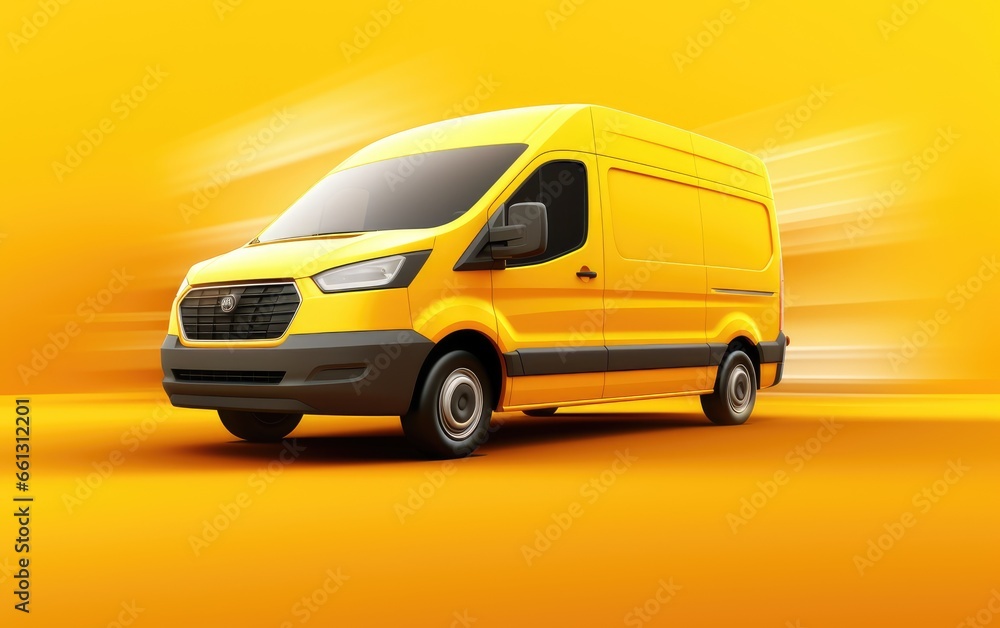 A delivery van racing on a yellow background A delivery van racing on a yellow background
