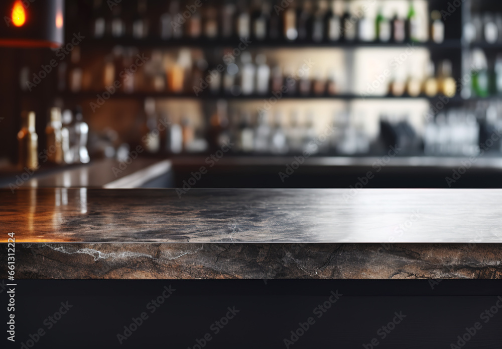 Empty table marble countertop with bright restaurant background Empty table marble countertop with bright restaurant background