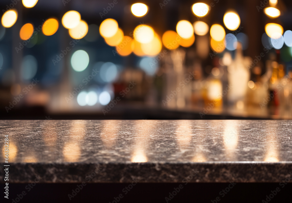 Empty table marble countertop with bright restaurant background