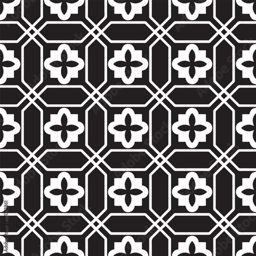 Seamless pattern with geometric and floral elements. Vector illustration background.