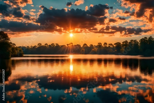 sunset over lake © Asad