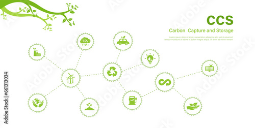 CCS acronym for Carbon Capture Storage words. .The concept Carbon capture Save energy, green energy, reduce carbon footprint, neutral carbon and net zero action.