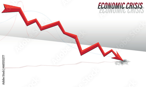 Financial crisis, drop in financial profitability, business failure, economy crash, bankruptcy unpaid loan debt. Down money arrow, negative chart, losing profits. Global economic money problem