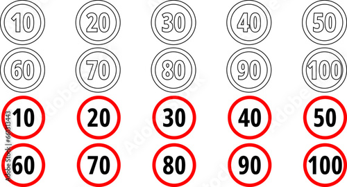 outline speed limit sign set