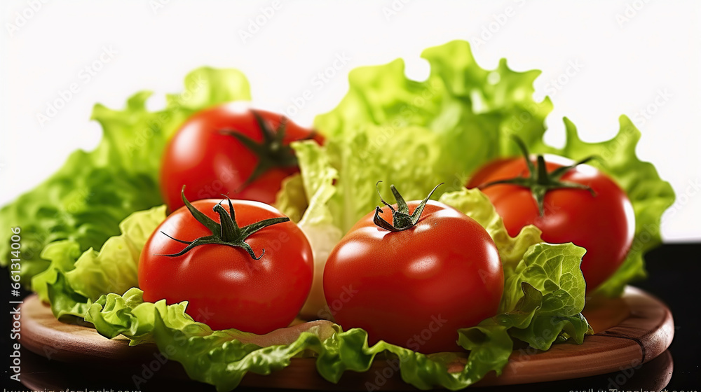 Professional photo of Tomato and lettuce salad. Generative AI Professional photo of Tomato and lettuce salad. Generative AI