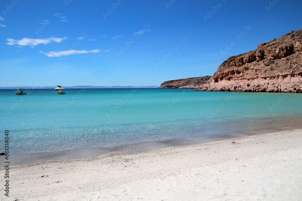 White beach and bright blue sky Isla Espiritu Santo, Baja California Sur, Mexico