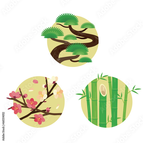 松竹梅　丸枠イラスト