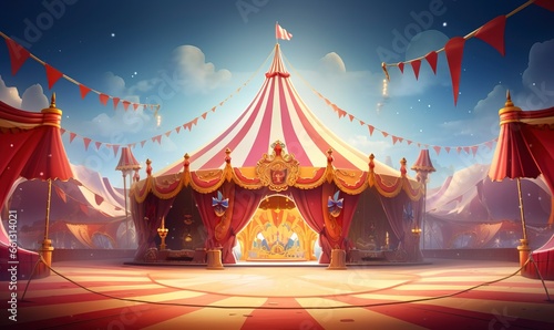 A colorful and whimsical circus tent standing tall at the big top circus