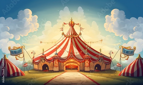A colorful and whimsical circus tent standing tall at the big top circus photo