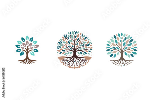 Tree of life with leaves concepts, vector illustration of a colorful tree with roots