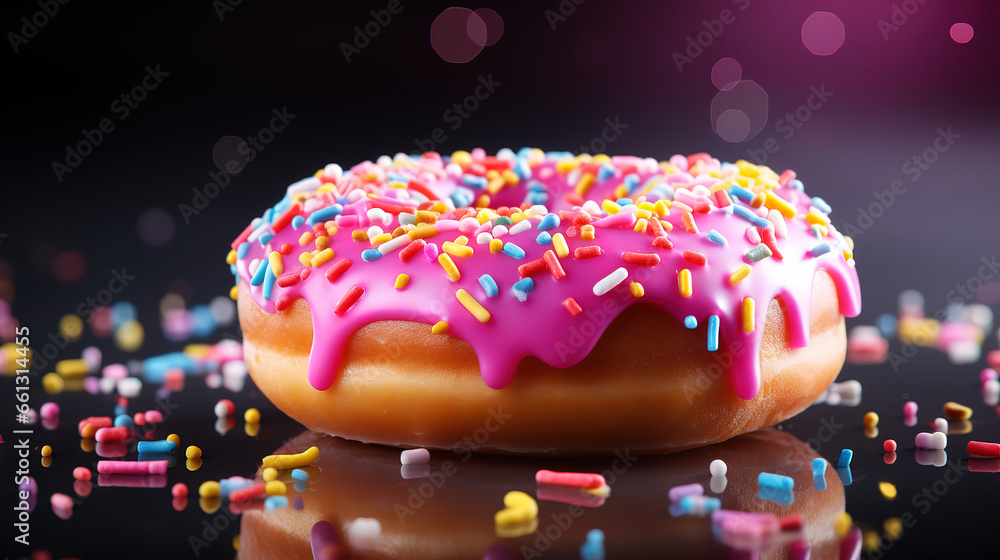 Flying glazed donuts with pistachio. Generative Ai Flying glazed donuts with pistachio. Generative Ai