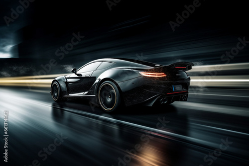black car at high speed along the highway obscures the speed of movement 3d rendering AI generative 