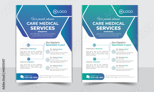 healthcare or medical flyer design template| Corporate healthcare Brochure design, cover modern flyer layout poster, colors variations flyer in A4 photo