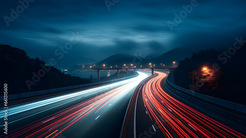 Long exposure photo of a express highway at night
