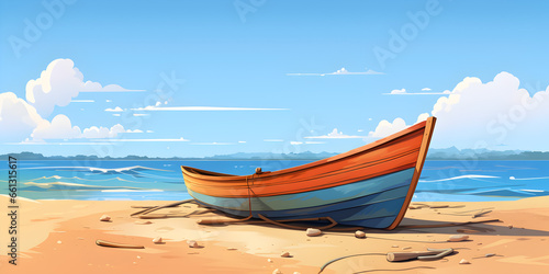 Small wooden boat in the beach