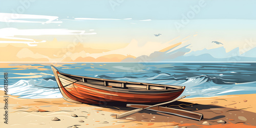 Small wooden boat in the beach photo