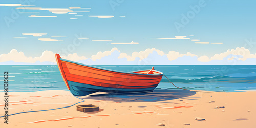 Small wooden boat in the beach