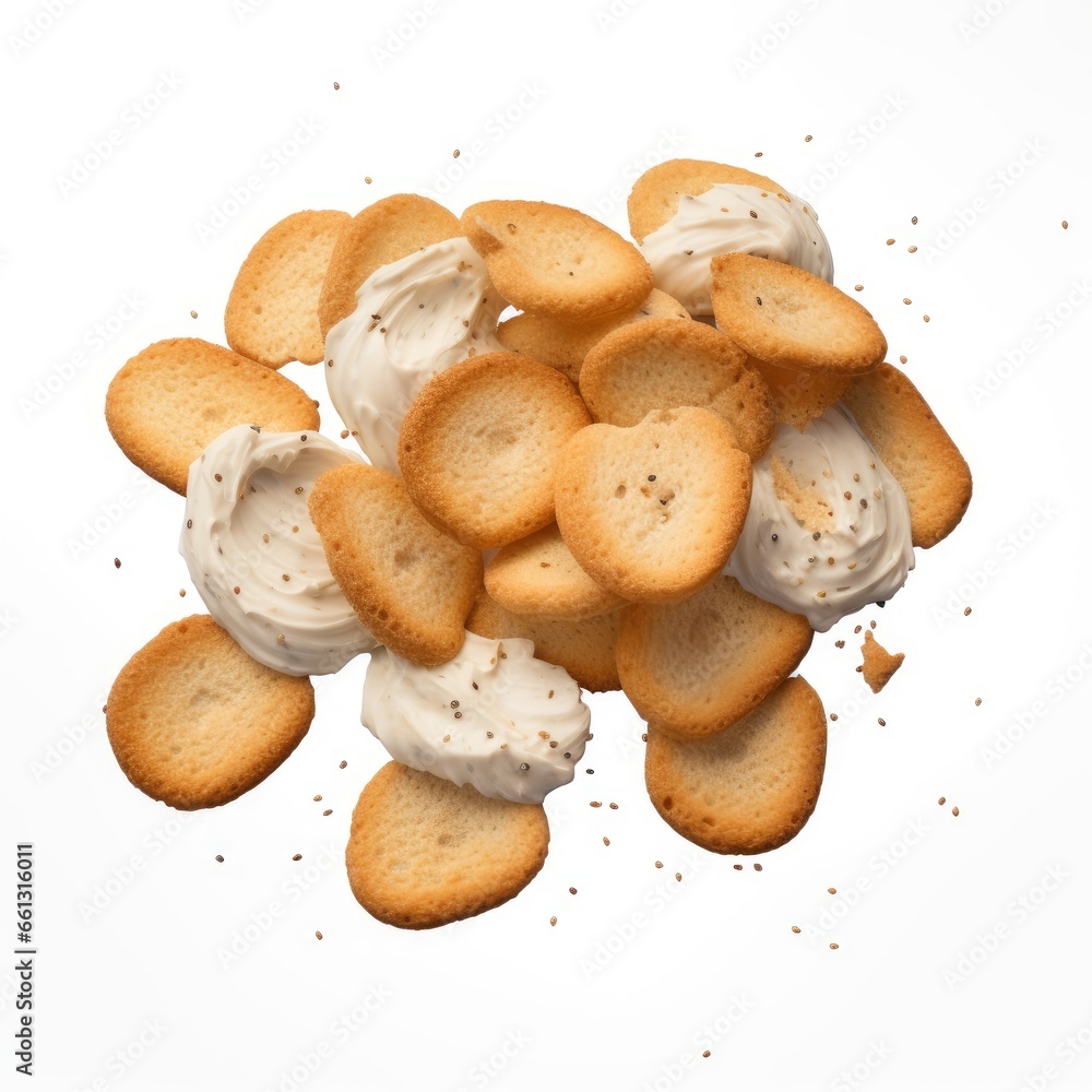 sour cream with bagel chips on a white background sour cream with bagel chips on a white background