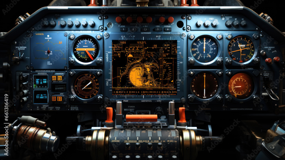 Obraz premium The cabin of the modern passenger airliner, nobody, autopilot