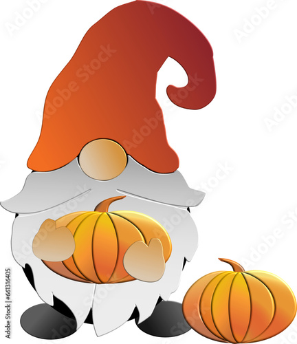 Gnome and pumpkin - happy thanksgiving - great for website, email, greeting card, presentation, postcard, book, t-shirt, sweatshirt, sticker, book, gift wrap, printables
