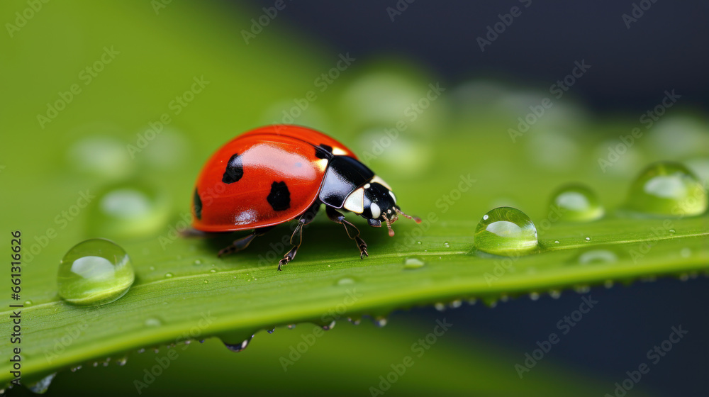 Fototapeta premium A ladybug on a green leaf