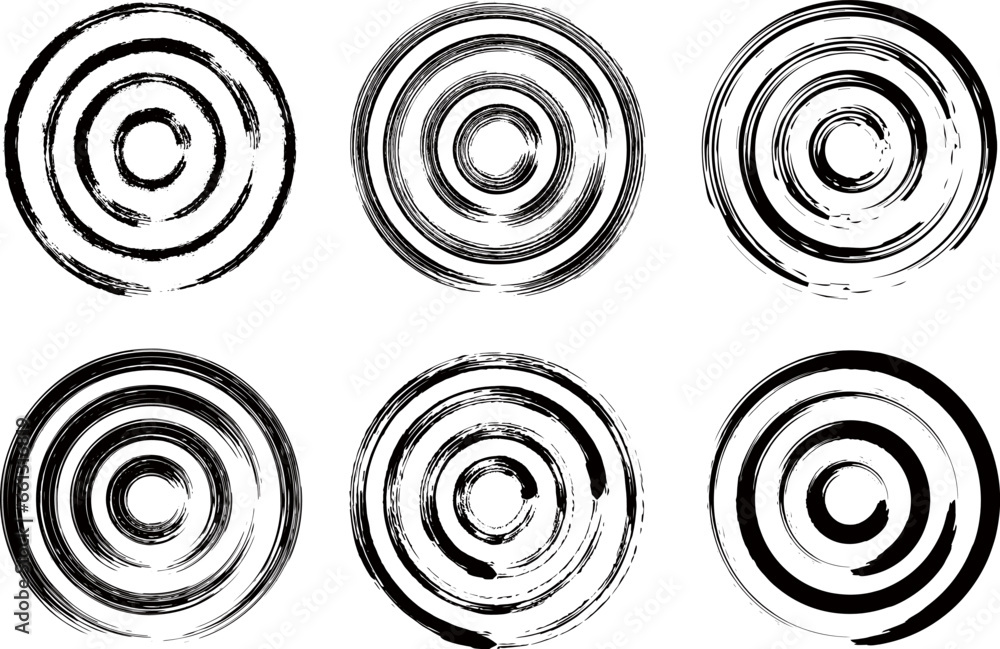 筆で描いた同心円 モノクロ 筆で描いた同心円 モノクロ