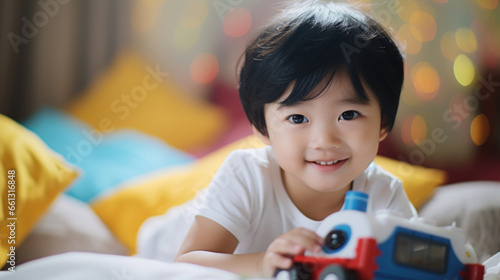Portrait of a cute asian boy with a toy