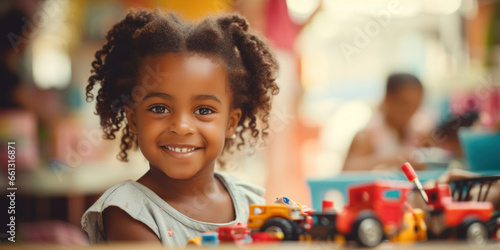 Portrait of a cute smiling girl with toys
