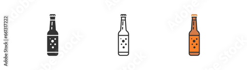 Glass bottle beer icon on white background. Alcohol drink symbol. Pub, bar, cold beverage. Outline flat and colored style vector illustration.