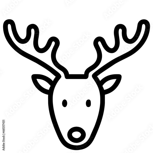 Line art, Christmas deer, doodle style