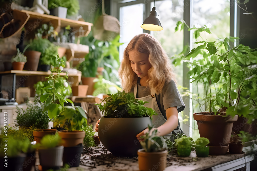Close up young female florist using pruner to trim house plants, woman florist cutting flower while working in flower shop Close up young female florist using pruner to trim house plants, woman florist cutting flower while working in flower shop