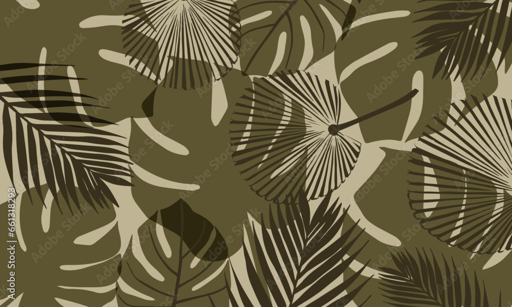 Abstract art nature background vector. Modern art wallpaper. Botanical tropical leaves and floral pattern design for home deco, wall art, social media post and story background