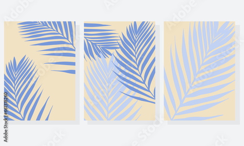 Tropical cover design set with golden leaves, palm tree. Exotic floral vector background for brochure, luxury menu, sale flyer, summer template, eco catalog