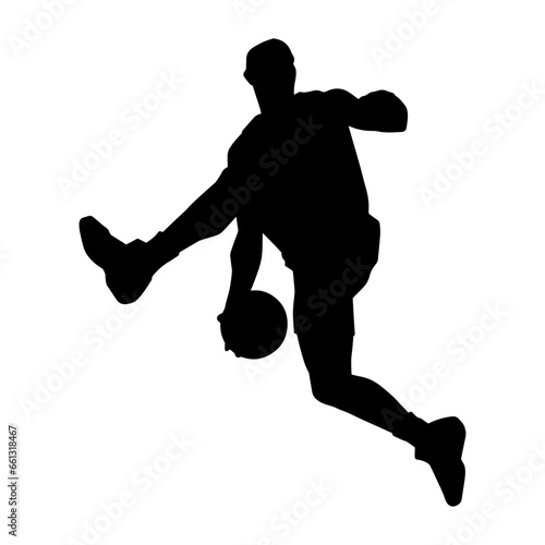 Silhouette of a basket ball player in action pose. Silhouette of a male basket ball athlete.