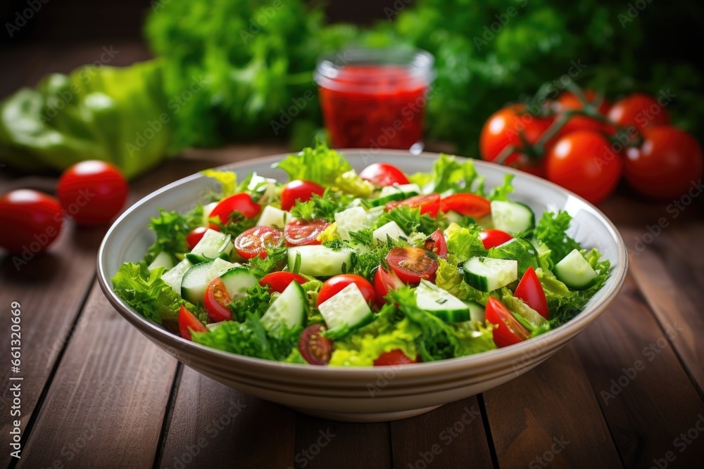 fresh salad with tomatoes, cucumbers, and lettuce fresh salad with tomatoes, cucumbers, and lettuce