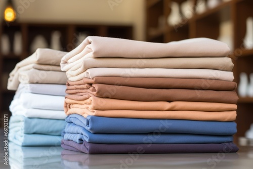 stacked linen in a hotel or home laundry room
