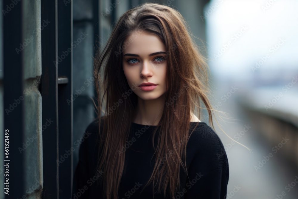 Young grunge woman in urban clothes
