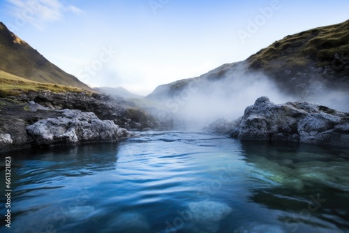 clear natural hot-spring with steam rising from its surface © altitudevisual