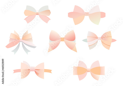 Gaphical decorative bows Vector Pastel Gold Pink gift bow style isolated on white background. drawing decorative bow elements vector illustration