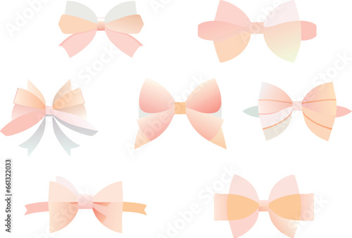 Gaphical decorative bows Vector Pastel Gold Pink gift bow style isolated on white background. drawing decorative bow elements vector illustration