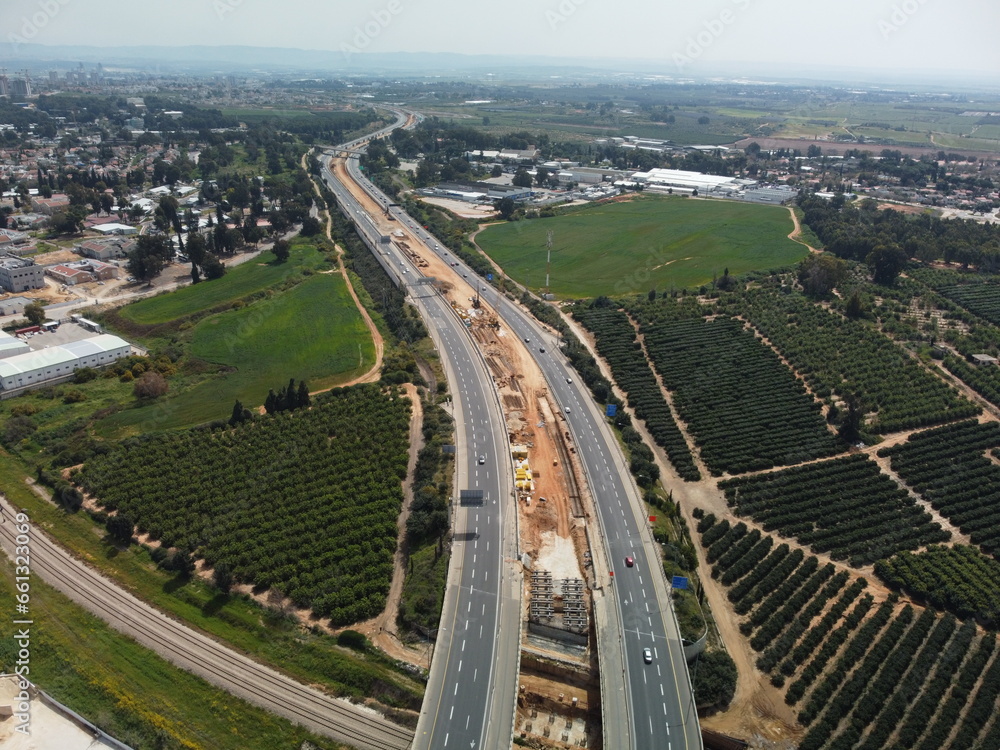 Road in Israel drone footage.