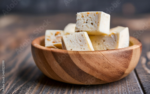 white tofu on wood bowl